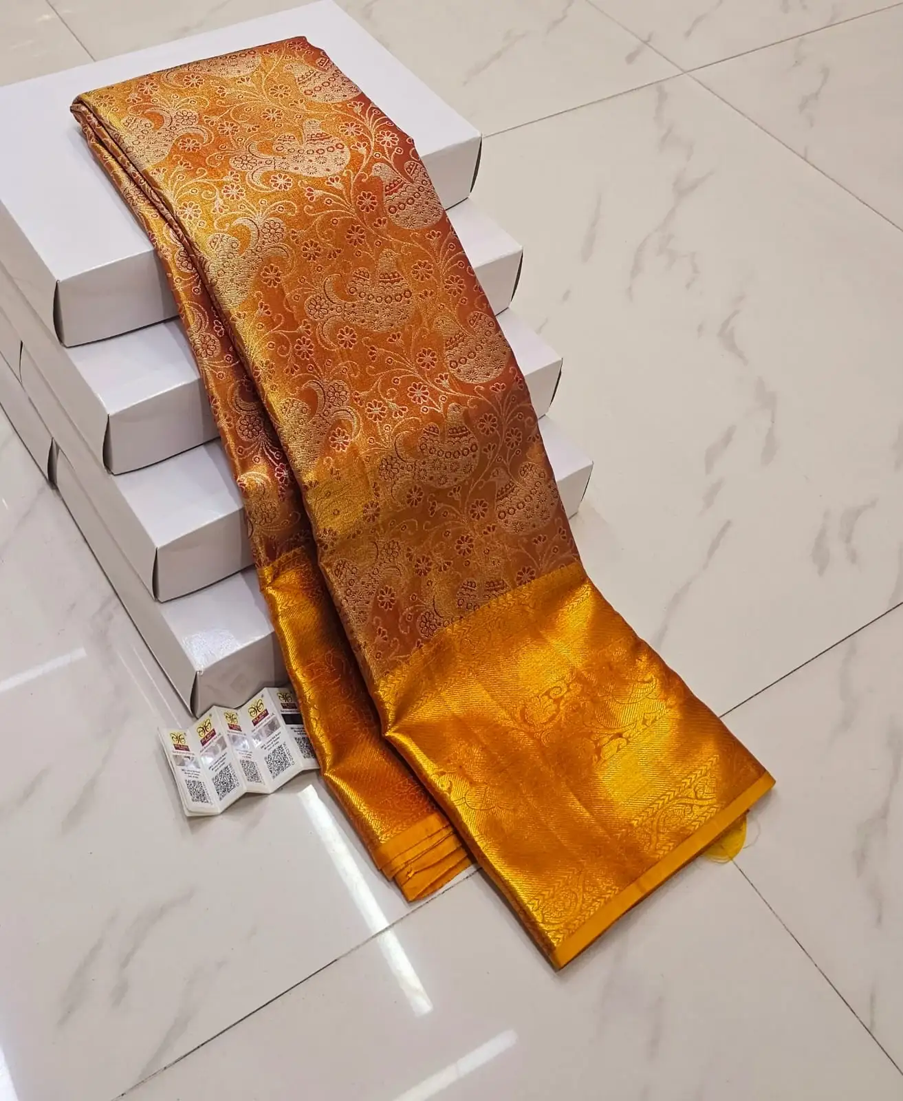 Vibrant Orange Kanchipuram Handloom Bridal Silk Saree